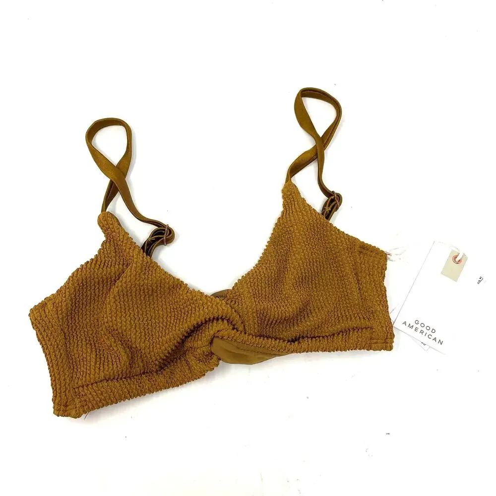 Good American Crinkle Always Fits Twist Top‎ Bronze Size 1